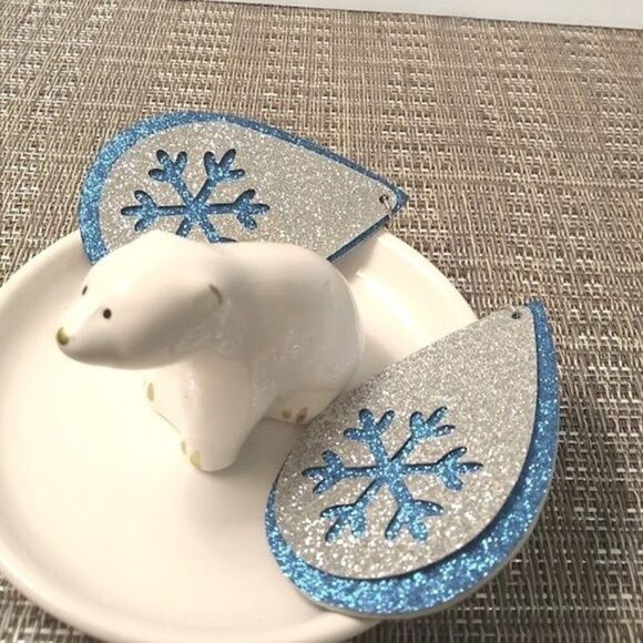 Sparkle 2 Layer Snowflake Teardrop Earrings - Picture 3 of 7